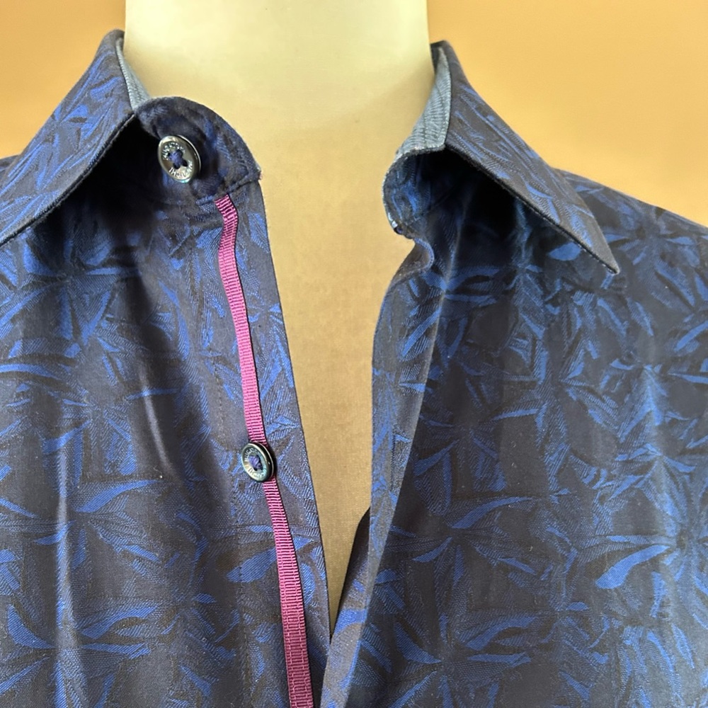 Bugathi Uomo Blue and Black Pattern Button Down Shirt, Size L